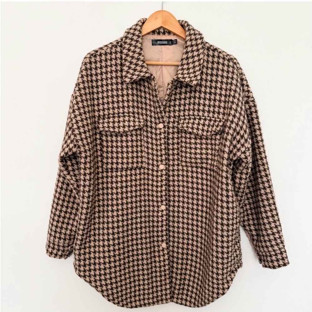 Missguided Brown & Beige Houndstooth Women's Shacket